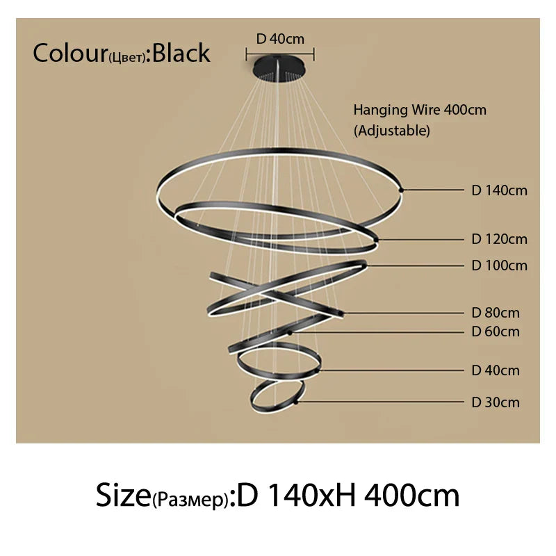 Sophisticated Duplex Living Room Chandelier & LED Circles Lighting Fixtures