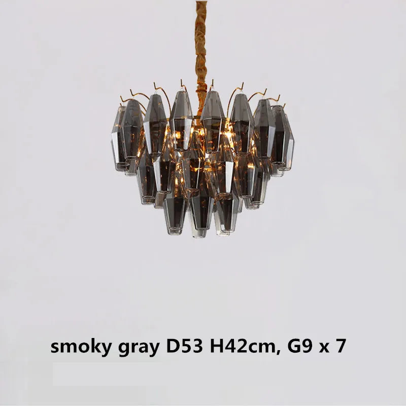 Modern Luxury Metal Amber Glass Pendant Lights Gray Chain Lighting Fixture