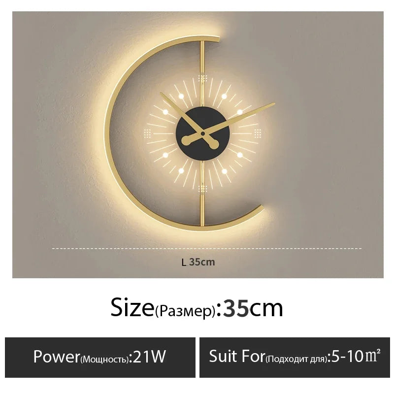 Nordic Wall Lamp Clock Modern Silent Bedroom Decor Lighting