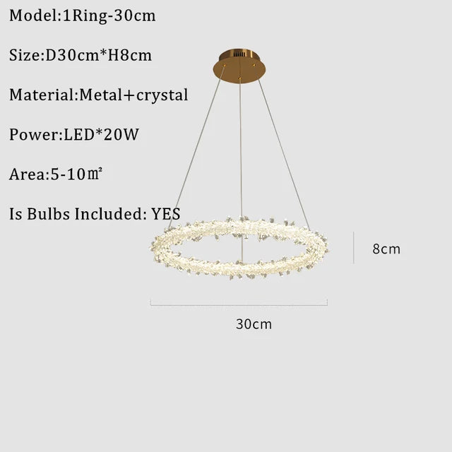 Nordic K9 Crystal Round LED Chandelier for Home, Hotel, & Office