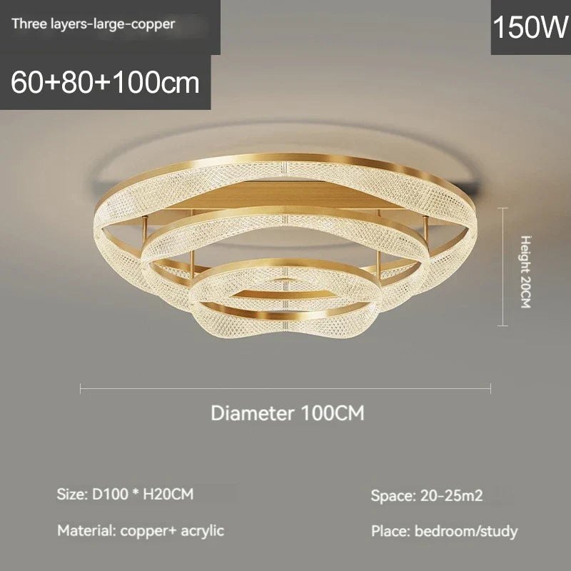 Nordic Brass LED Ceiling Chandelier Light for Living Room, Bedroom, Foyer