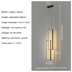 Nordic Black Rectangle LED Chandelier for Living Room, Dimmable Stairs Pendant Lighting