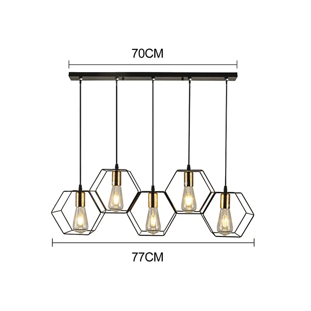 Geometric LED Chandelier: Modern Metal Frame Light for Dining Room or Bedroom