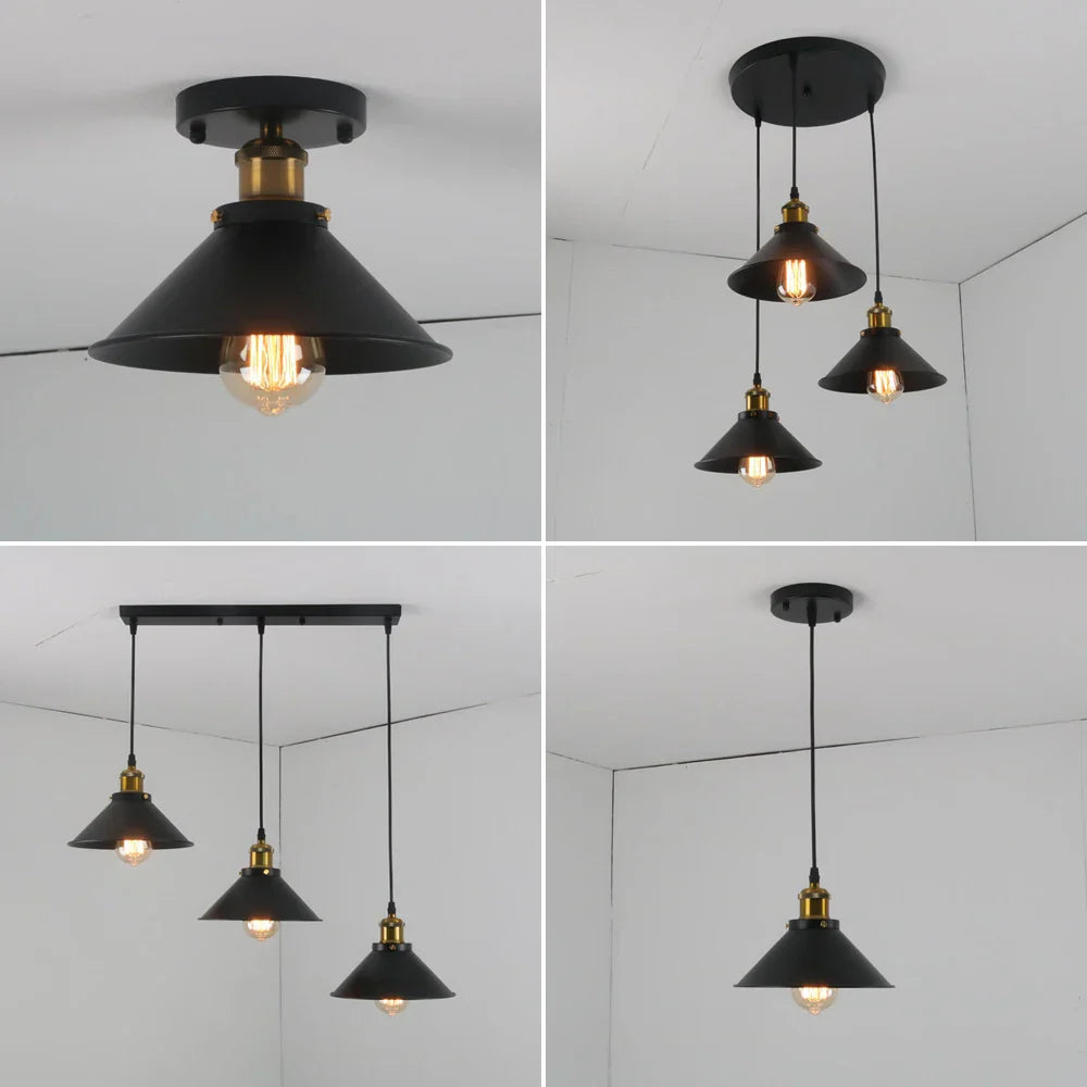 Retro Industrial Pendant Ceiling Lamp E27 LED Chandelier Loft Light for Home Living Room
