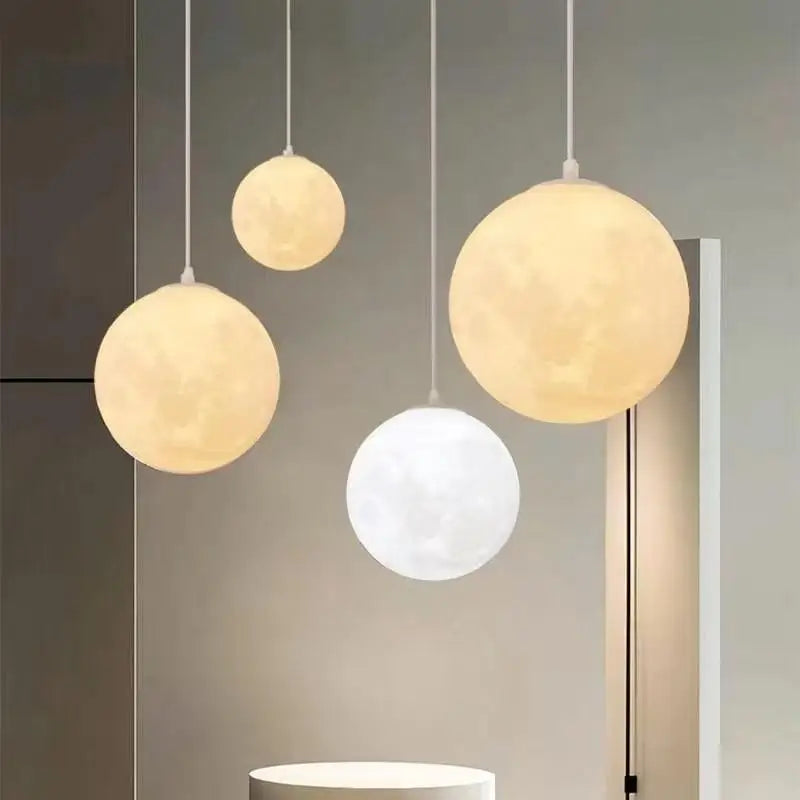 Cream Moon LED Pendant Chandelier: Modern Living Room Kitchen Bedroom Lighting