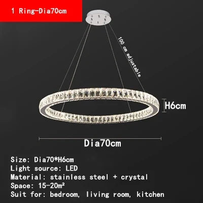 Round Crystal Ceiling Chandelier for Kitchen Dining Room LED Lighting Fixtures