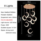 Moon Design Acrylic LED Chandelier: Modern Staircase Pendant Light for Living and Dining Room