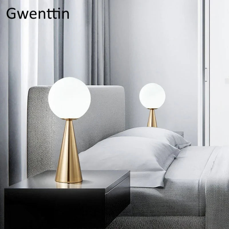 Gold Glass Ball Table Lamp LED Desk Lighting Modern Home Decor for Bedroom Living Room