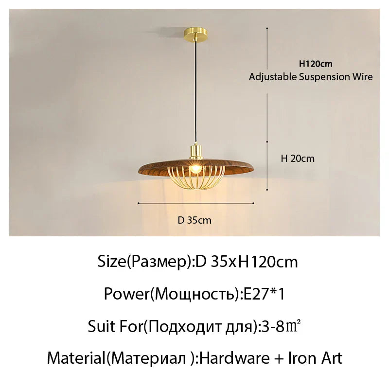 Walnut Metal Saucer Pendant Light - LED Hanging Lamp for Modern Home Decor
