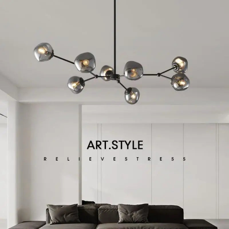 Gray Lava Glass Chandelier LED Pendant Light Modern Nordic Design