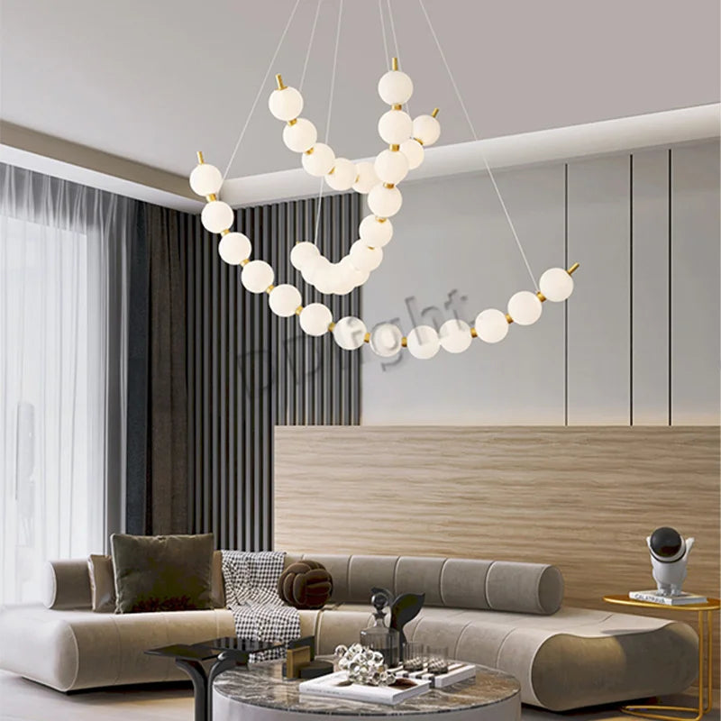Modern LED Copper Ceiling Chandelier White Ball Pendant Light Fixtures