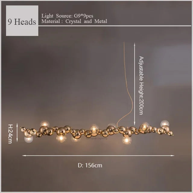 Caterpillar Metal Ball Chandelier: Modern Creative Long Bar Pendant Light for Kitchen Dining Room