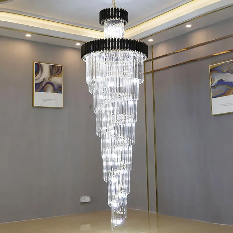 LED Crystal Chandelier: Modern Luxury Rotating Staircase Decorative Lighting Fixtures