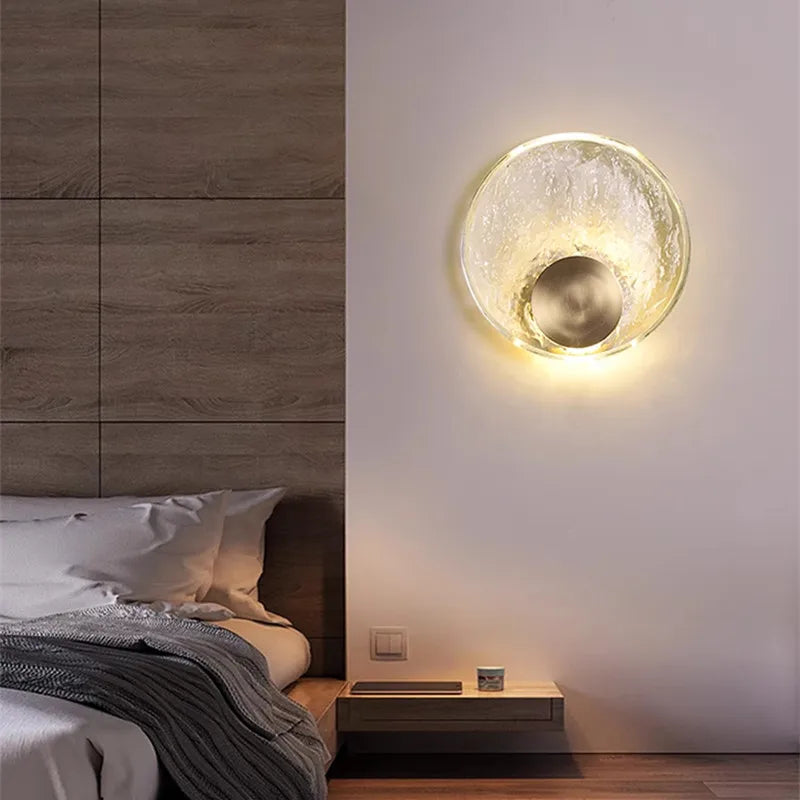 Circle Glass Wall Light: Nordic Crystal Bedside Lamp for Designer House Decor