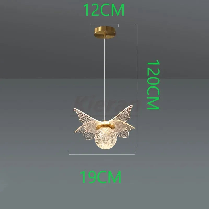 Butterfly LED Chandelier Copper Pendant Light for Bedroom Living Room Decoration