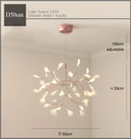 Modern Nordic Hanging Firefly Chandelier - Rose Gold and Black Branch Design