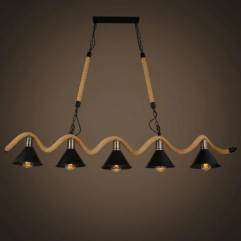 Industrial Hemp Rope Pendant Light Chandelier LED for Home Restaurant Kitchen