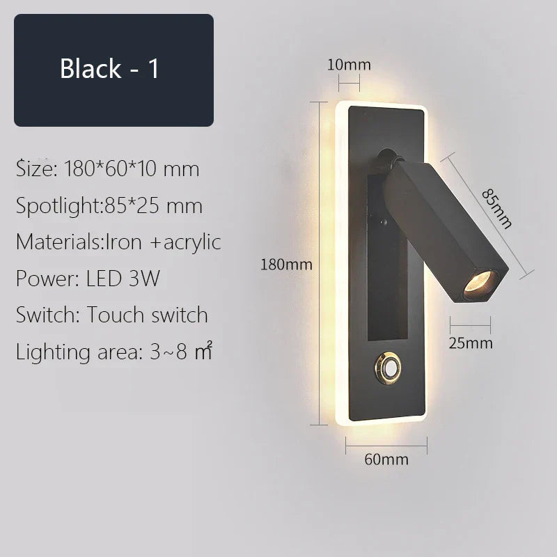 Dimmable LED Wall Sconce Rotation Reading Light for Bedroom Living Room