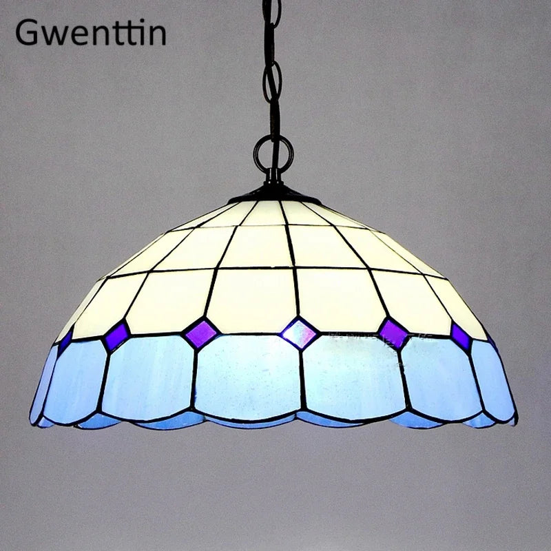 Tiffany Square Pendant Light, Stained Glass Hanging Lamp for Home Decor