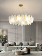 Glass Feather Chandelier: Luxury Art Decor for Living Dining Room