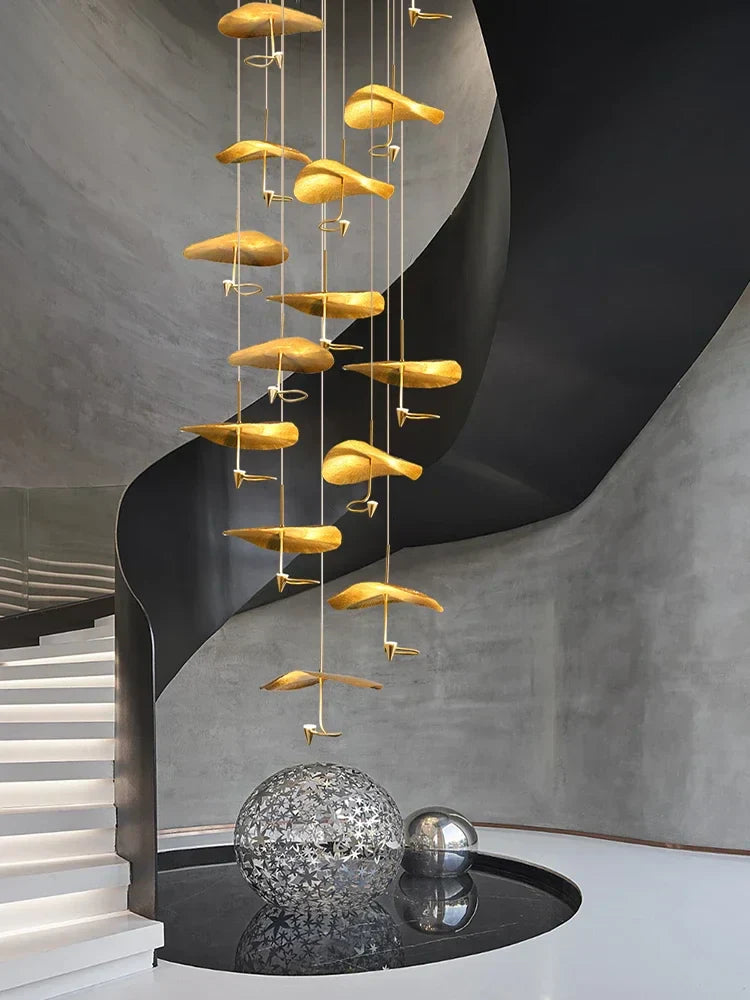 Modern Copper Lotus LED Chandelier for Duplex Living Room - Luxury Indoor Lighting Fixtures