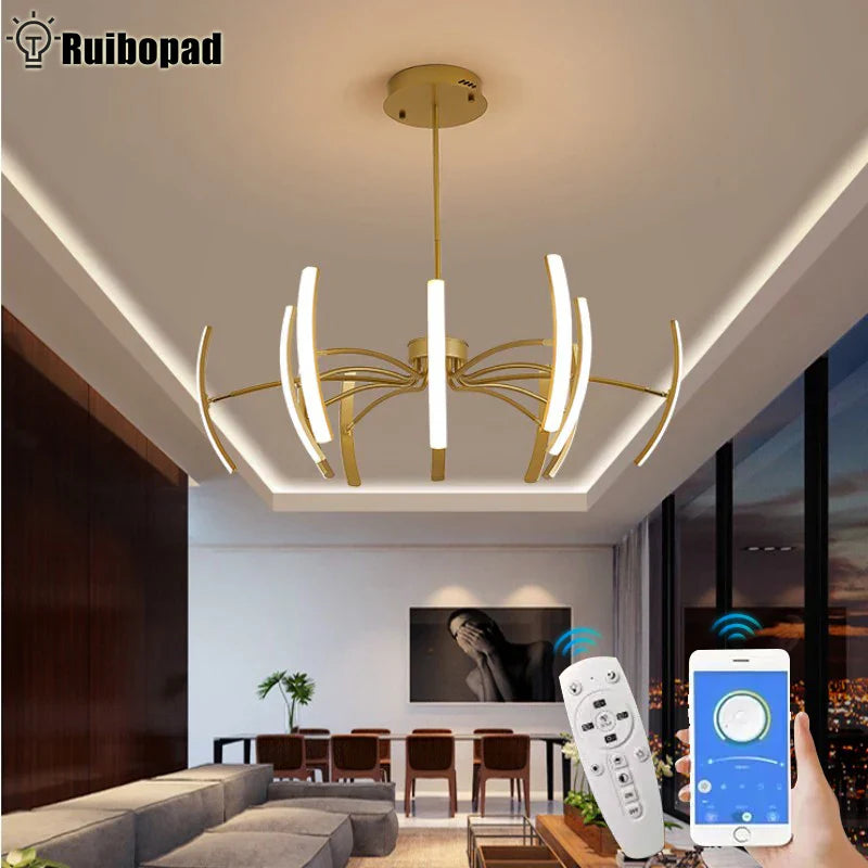 Modern LED Ceiling Chandelier with Remote Control for Living Room - Bedroom Lighting