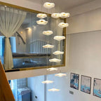 Gold LED Lotus Chandelier: Nordic Luxury Design for Staircase & Dining Room