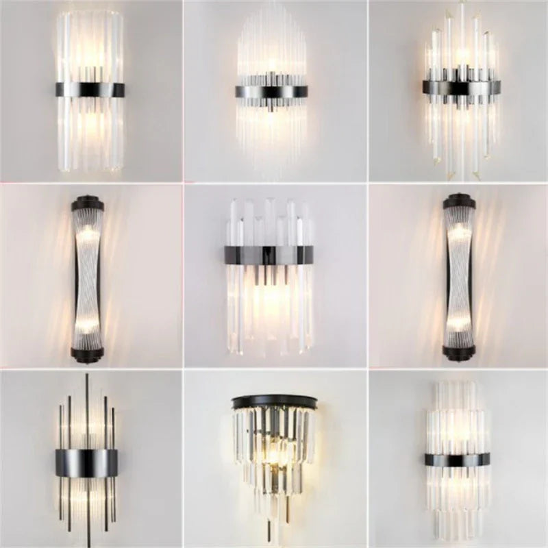 Black Gold Crystal Wall Sconce LED Light for Bedroom Living Room Home Décor