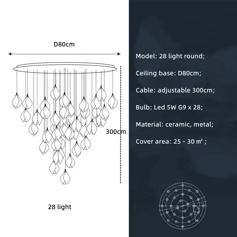 Magnolia Flower G9 LED Chandelier - White Luxury Pendant Light Fixtures