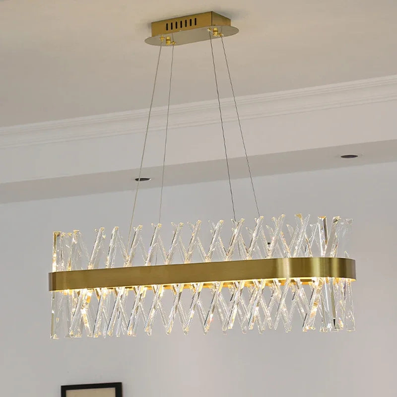 Gold Crystal Chandelier LED Light for Dining and Living Room