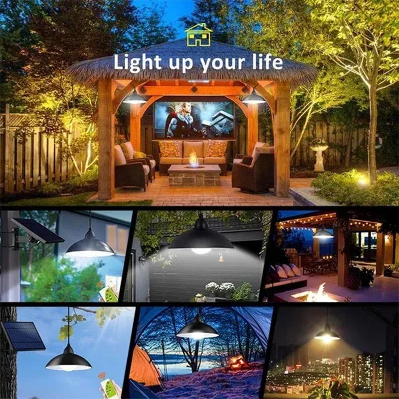Solar Outdoor Double-head Pendant Light with Remote Control