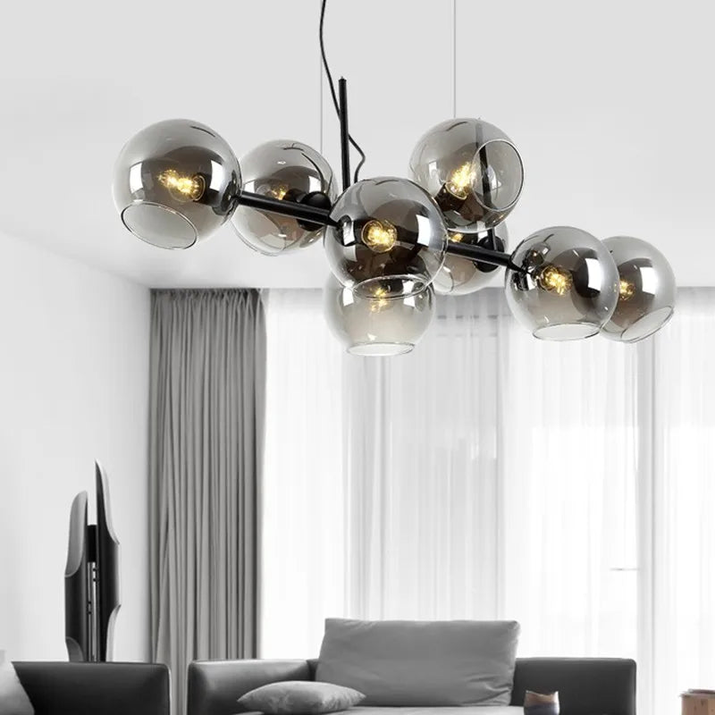 Black Gold Molecule Glass Ball Chandelier Modern Loft Lamp Living Room Kitchen Island Light