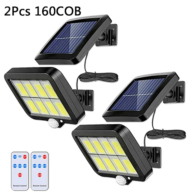 160COB Solar Outdoor Wall Lights Motion Sensor Remote Control Garden Street