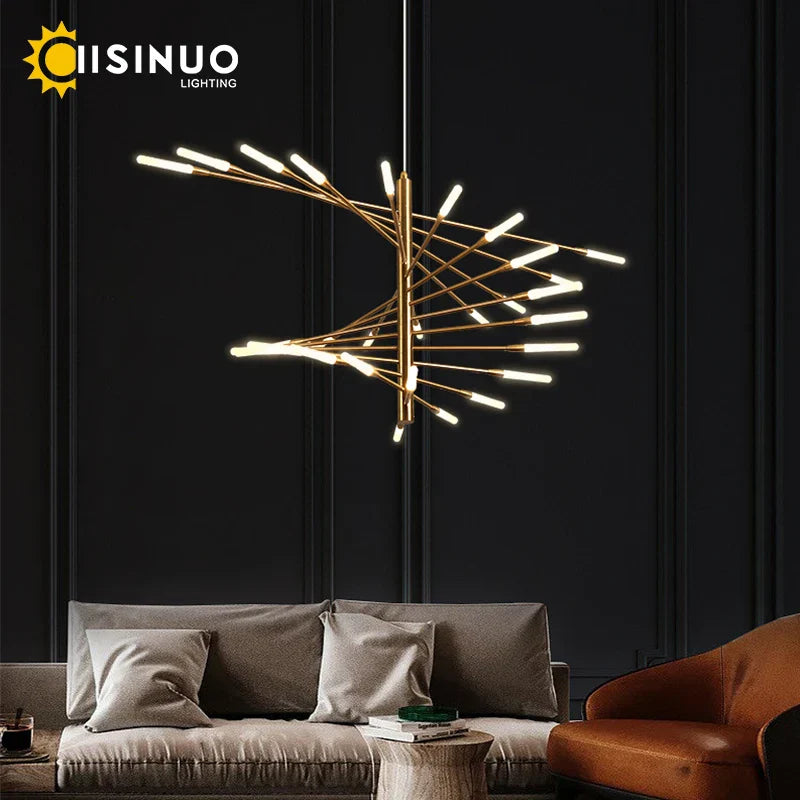 Firework Shape LED Chandelier in Gold and Black for Home Lighting