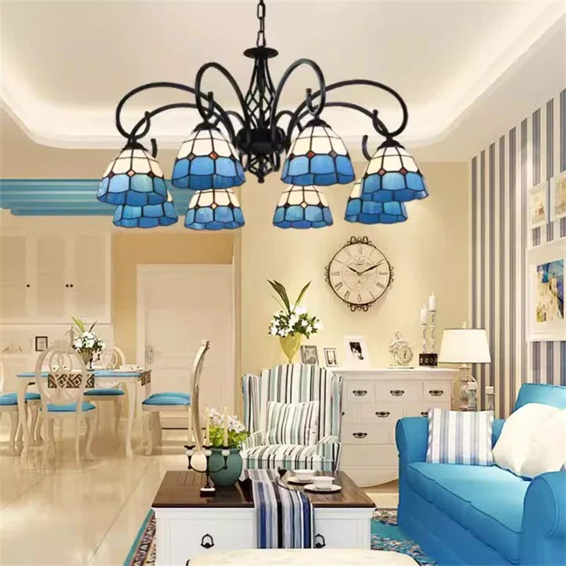 Tiffany Chandeliers: Stained Glass Mediterranean Style Hanging Lamp for Home Lighting