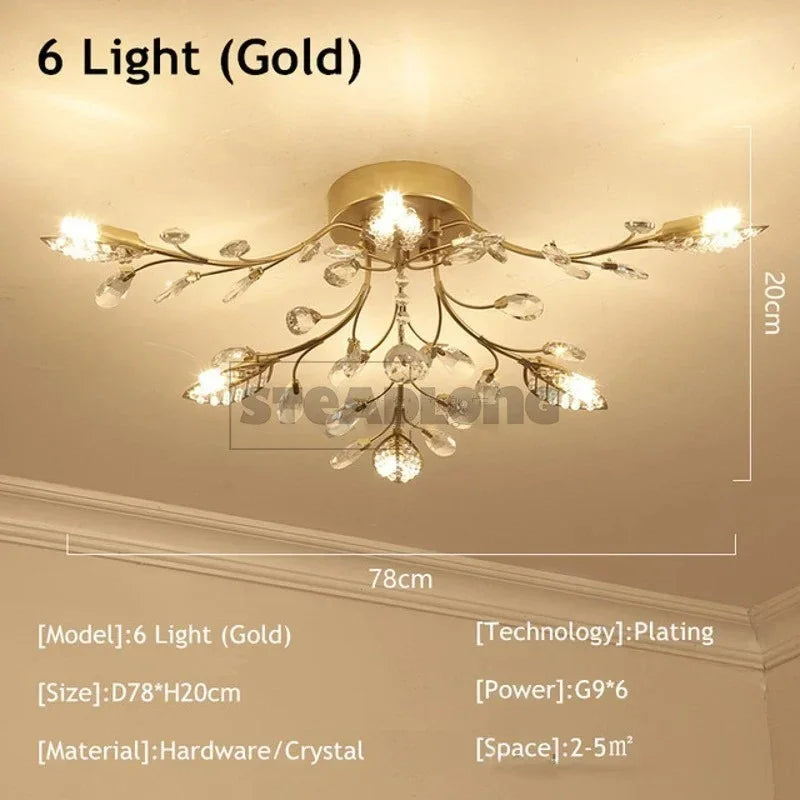 Crystal Ceiling Chandelier LED Light Fixture for Living Room Bedroom Kitchen