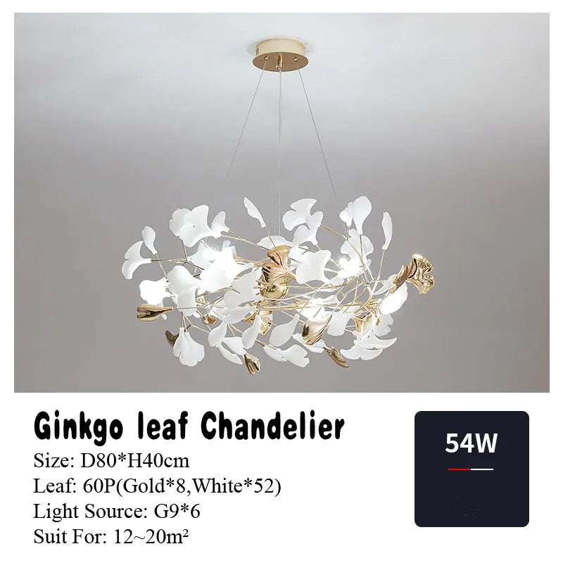 Gold Branches Chandelier with Porcelain Leaves Pendant Light - Luxury Living room Decor