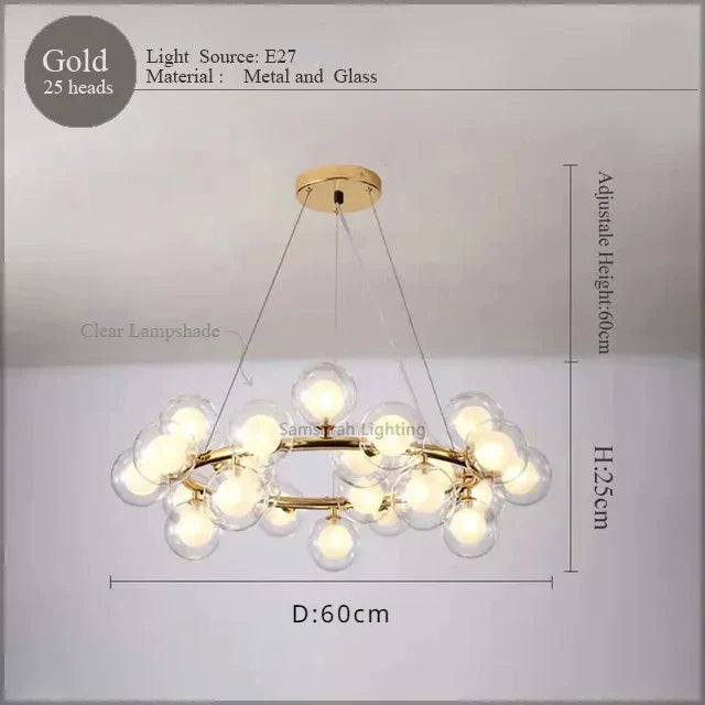LED Glass Chandelier Pendant Lamp for Living Room Dining Room Lighting