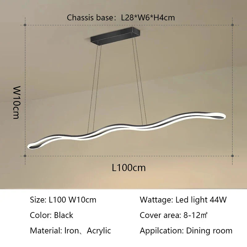 Modern Wave LED Chandelier for Dining Room and Bar Lighting