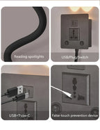 Rotatable LED Wall Sconce Lamp with USB Port & Socket for Bedrooms, Restaurants - White/Black