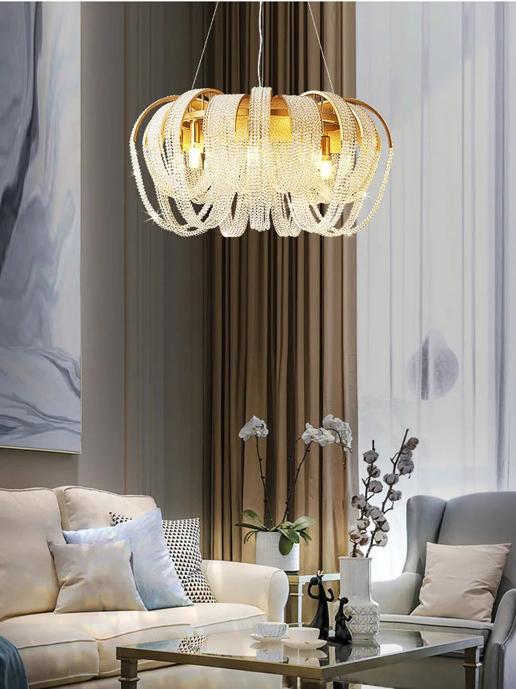 Tassel Crystal LED Chandelier: Nordic Style Round Pendant Lamp for Modern Home Decor