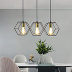 Geometric LED Chandelier: Modern Metal Frame Light for Dining Room or Bedroom