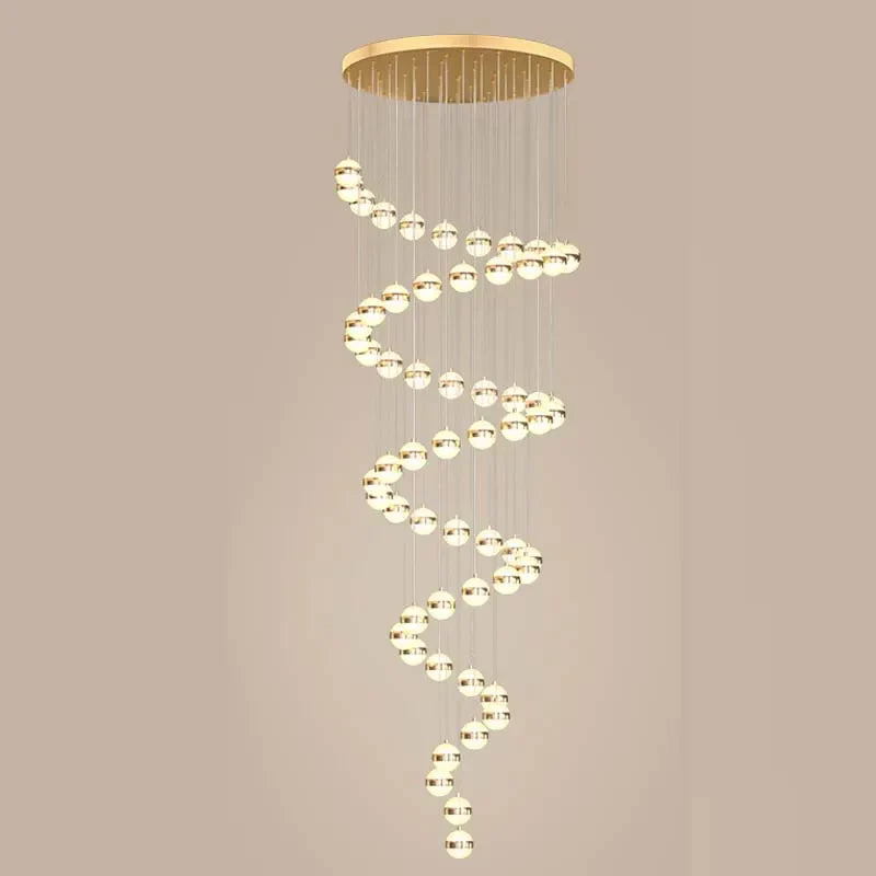 Round Ball Acrylic Chandelier Staircase LED Gold Lighting Fixtures