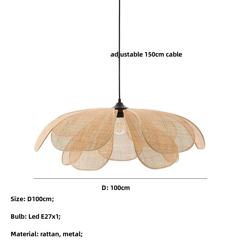 Flower Rattan Pendant Lights Chandelier - Nordic Style Home Decor Lamp