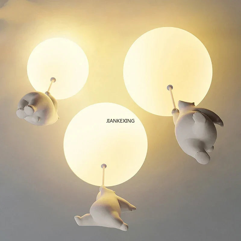 Bear LED Ceiling Chandelier: Cute PVC Ball Lampshade for Children's Room Decor