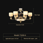 All Copper Jade Chandelier for Living Room, Villa Duplex Multi-storey Lighting