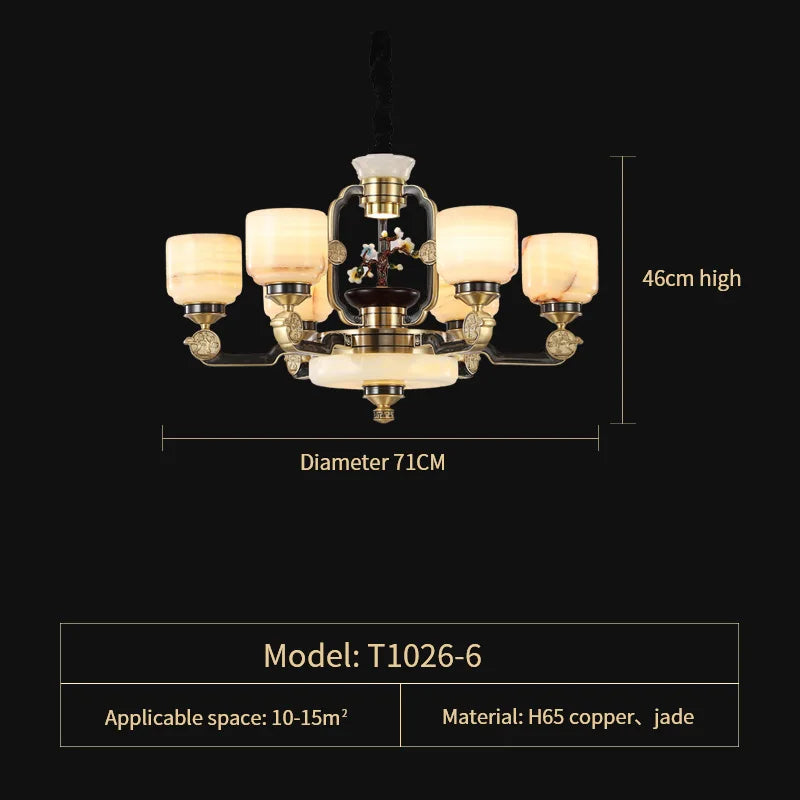 All Copper Jade Chandelier for Living Room, Villa Duplex Multi-storey Lighting