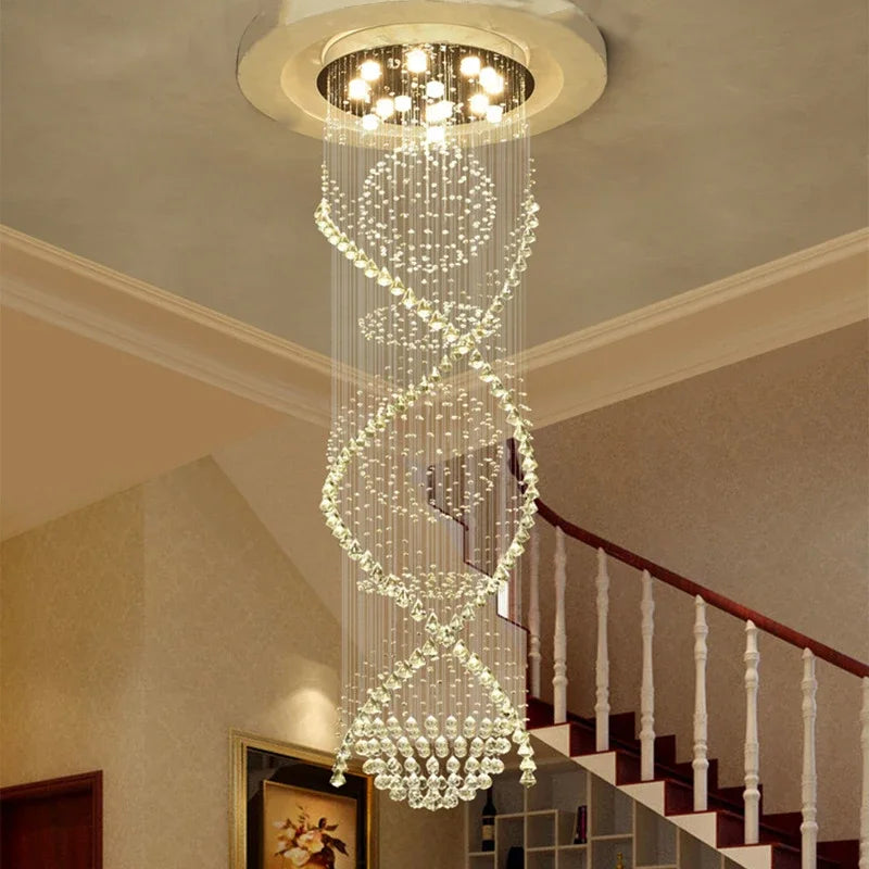Modern Crystal Chandelier for Staircase, Luxury LED Lighting Fixture for Living Room.