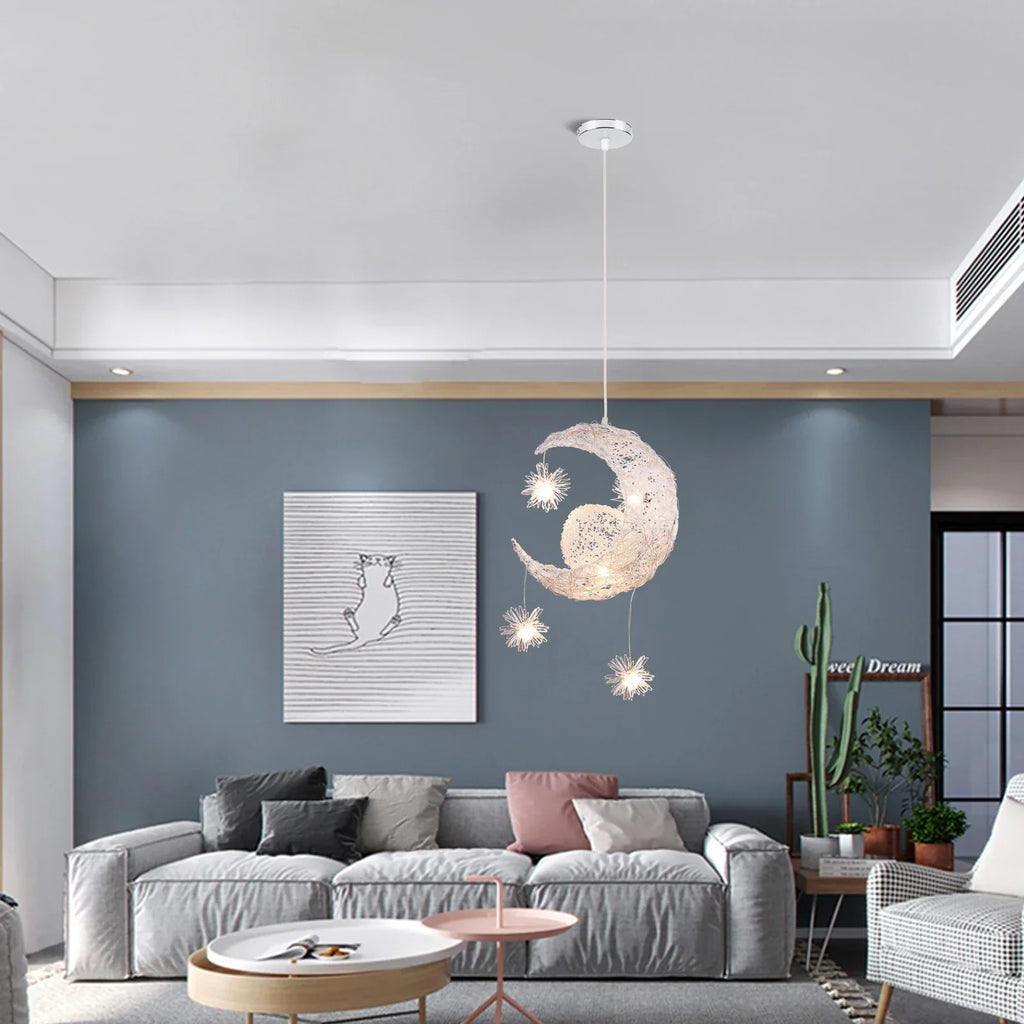 Moon Star Kids Bedroom LED Chandelier Pendant Light Fixture