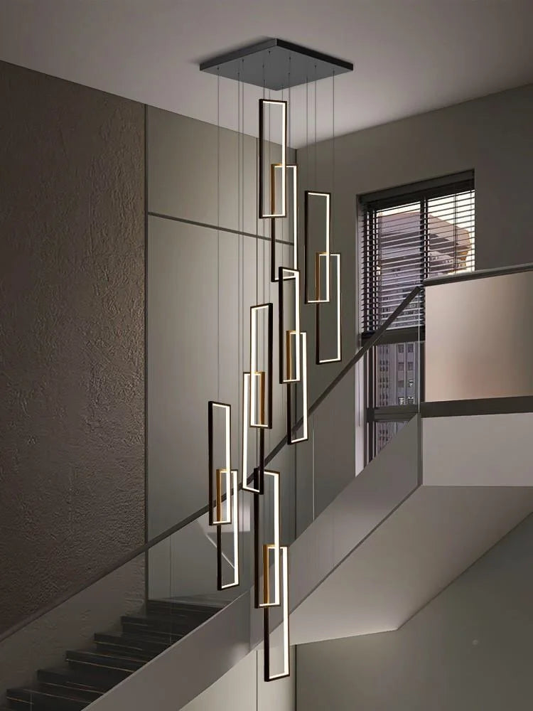 LED Stair Chandelier: Luxury Loft Geometry Pendant Lamps for Modern Living